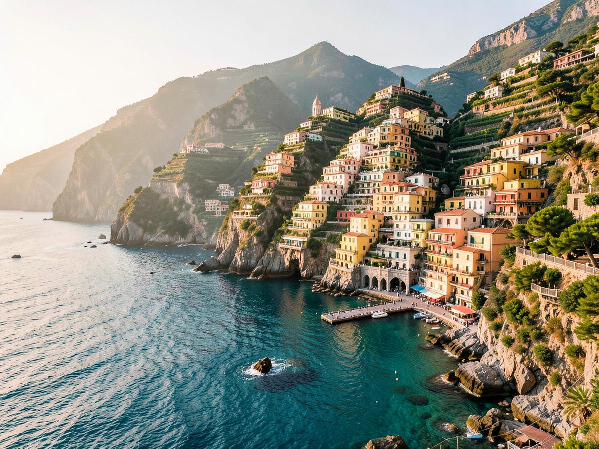Amalfi Coast village above turquoise water