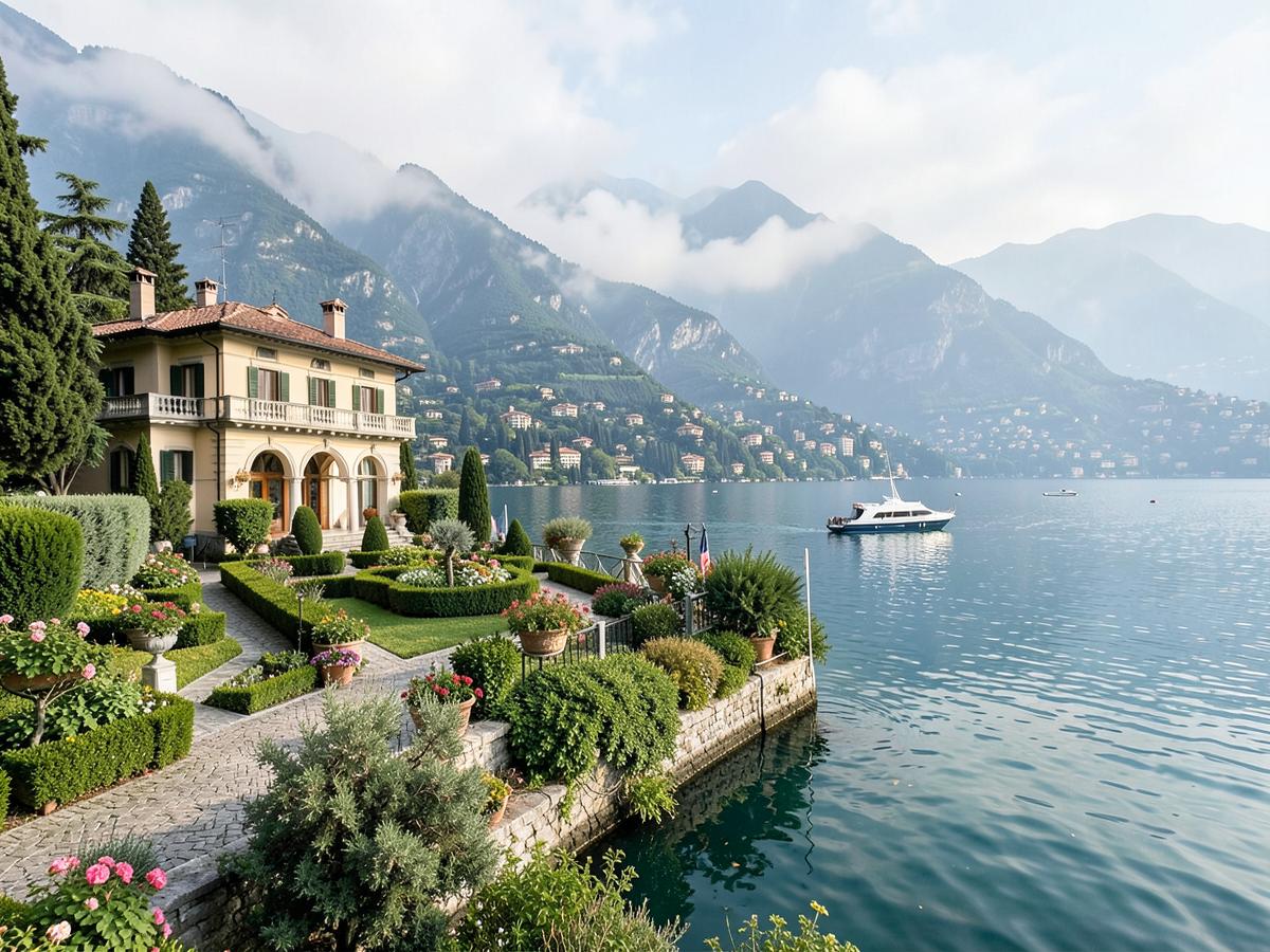 Villa gardens on the shore of Lake Como