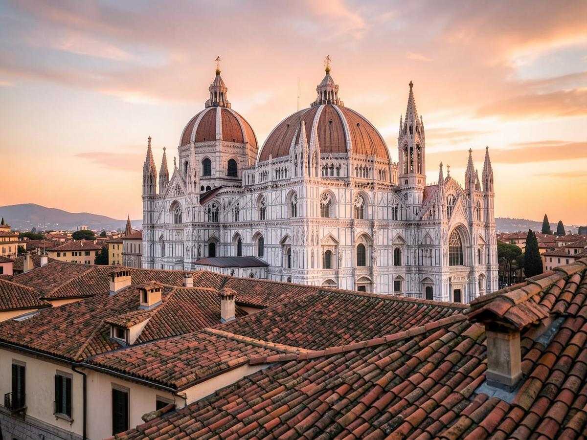 Florence rooftops and the Duomo at sunset
